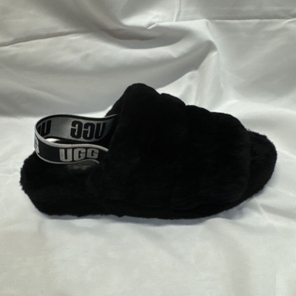 UGG Fluff Yeah Slide Womens 8 Sheepskin Slip On Slide Slippers Black Cozy